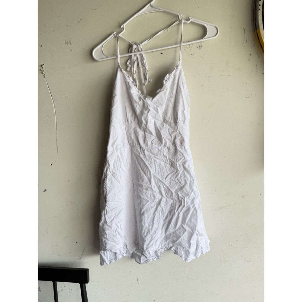 Abercrombie & Fitch White Mini Dress S Ruffle Hem Tie Straps Sleeveless